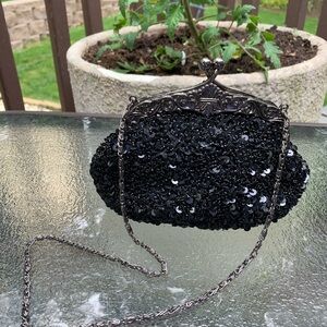 VINTAGE INSPIRED BEADED SEQUINED CLUTCH Black Purse Huffa Formal